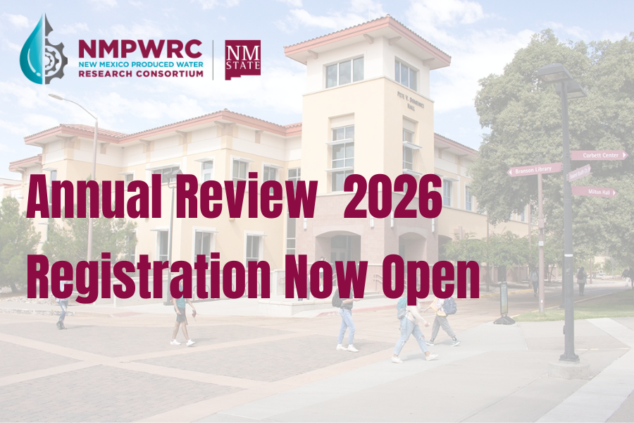 2026 NMPWRC Annual Review banner featuring Pete V. Domenici Hall at NMSU