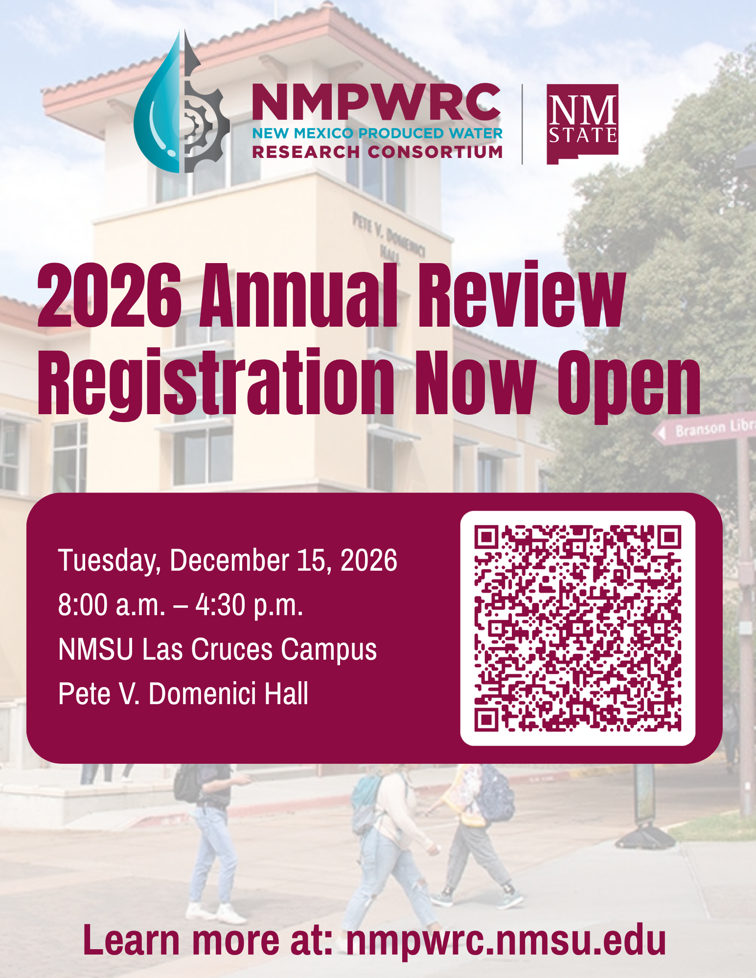 2026 Annual Review flyer: registration now open, December 15, 2026, at NMSU Las Cruces